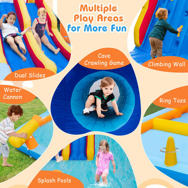 6-In-1 Inflatable Water Slide Kids Water Park with 2 Slides and Climbing Wall