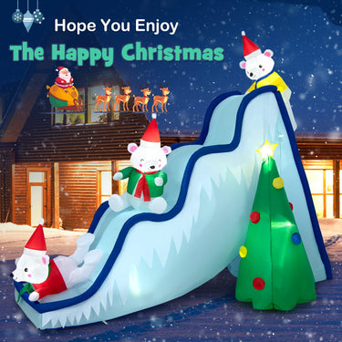 200CM Inflatable Polar Bear Slide Scene Decoration with LED Lights & Ground Stakes