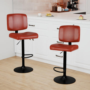 Modern Swivel Bar Stools Set of 2 with Adjustable Height and PU Leather Padded Seat