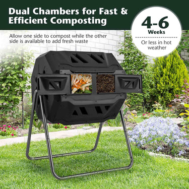 160 L Portable Garden Compost Bin W/Dual Chamber