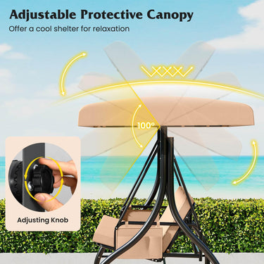 3-Seat Patio Swing with Canopy and Removable Cushions