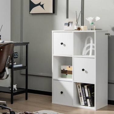 3-Tier Bookshelf with 3 Cubes & 3 Drawers for Office