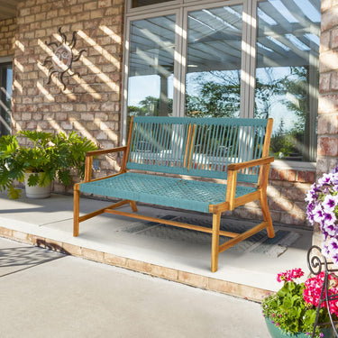 2-Person Patio Wood Bench Loveseat Lounge Chair
