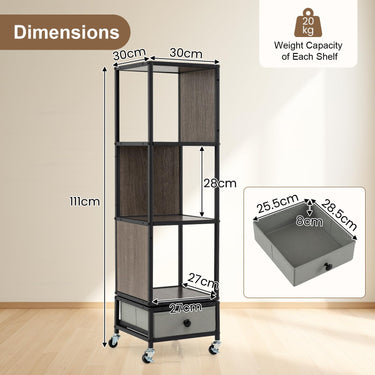 4-Tier Rotating Bookshelf on Wheels 360° Spinning Corner Book Shelf Tower