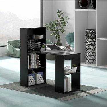 121.5 cm Computer Desk with Bookshelf, 3-in-1 Home Office Desk with 4-Tier Bookcase & CPU Stand