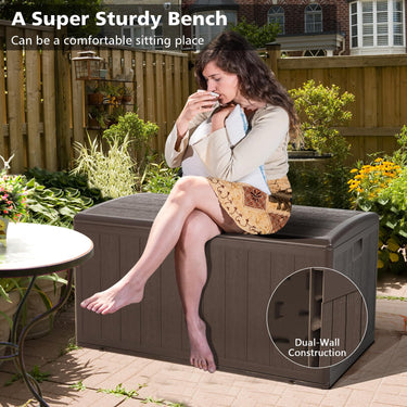 400L Indoor Outdoor Storage Deck Box Bench, Weather Resistant Resin Storage Bin with Lid & Handles