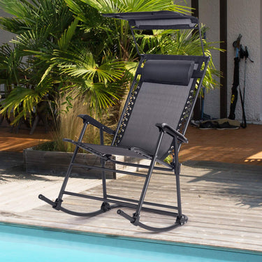 Rocking Lounge Chair with Shade Canopy, Folding Rocker Chair, Adjustable Lounge Chair
