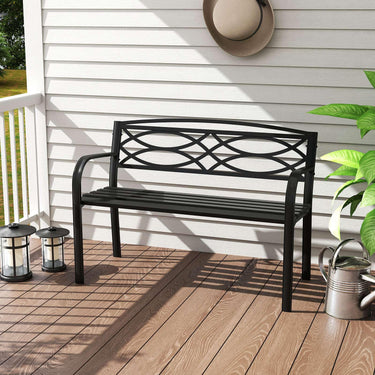116 cm Heavy-Duty Metal Patio Garden Bench with Backrest for 2 People