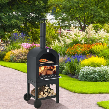 Portable Outdoor Pizza Oven Patio Grill Wood-fired Maker w/Stone Waterproof Cover and Peel