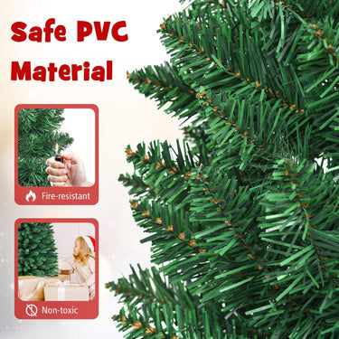 1.5/1.8/2.1/2.4/2.7 M Green Pencil Christmas Tree with 400 PVC Branch Tips and Foldable Sturdy Metal Stand