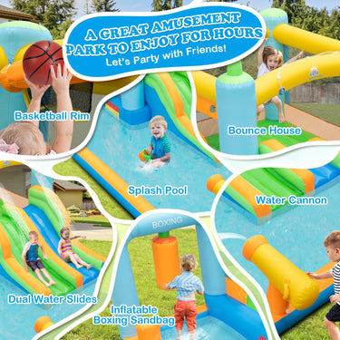 Kids Jumping Castle w/Dual Slides, Boxing Sandbag, Splash Pool, Water Cannon