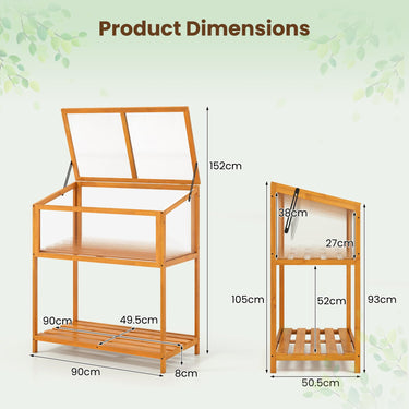 Wood Cold Frame Greenhouse, Openable Roof & Slatted Storage Shelf, Space-Saving Indoor Outdoor Hot House
