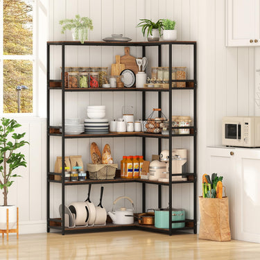 Corner Bookshelf with Metal Frame for Living Room and Home Office