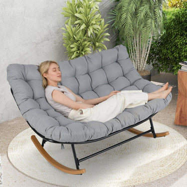 150 cm Double Papasan Rocking Chair for 2, Oversized 320 kg Outdoor Metal Loveseat