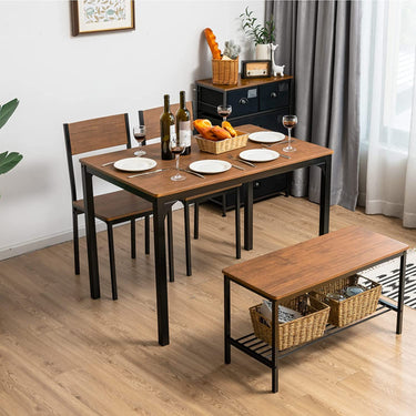 Industrial Gathering Table Set with 2 Chairs & 1 Bench for Dining Room