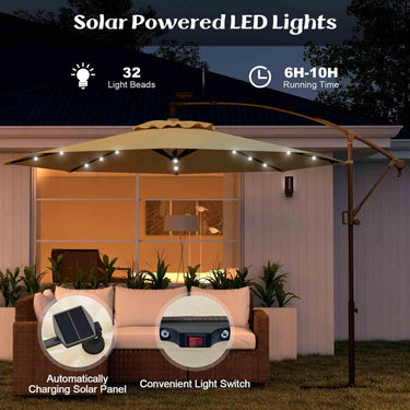 3m Solar LED Offset Cantilever Umbrella for Backyard Poolside Lawn Garden