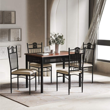 5 Pieces Dining Table Set with 4 Upholstered Chairs for 4 Person
