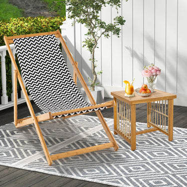 Folding Solid Wood Beach Sling Chair, Outdoor Reclining Chair with Adjustable Backrest - PatiojoyAU