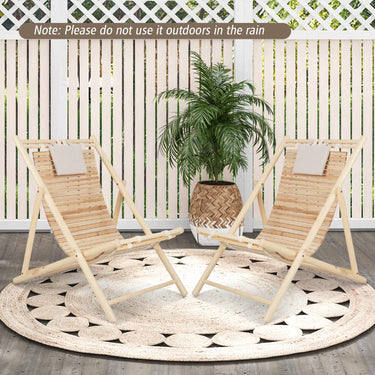 Outdoor Folding Sling Chair, Solid Fir Wood Lounge Chair with 3-Level Adjustable Backrest and Soft Padded Headrest - PatiojoyAU