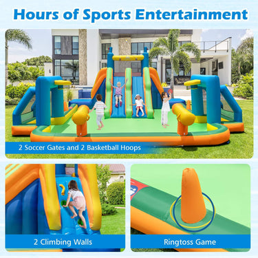 Inflatable Water Slide Water Park with 2 Long Slides and Soccer Gates