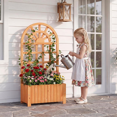 Wooden Raised Garden Bed with Trellis, 121/182 cm Outdoor Planter Box w/Privacy Screen