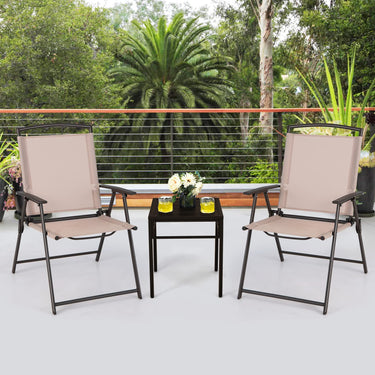 Set of 2 Patio Folding Chairs with Armrests and Rustproof Steel Frame, 69 x 59 x 91cm, Beige