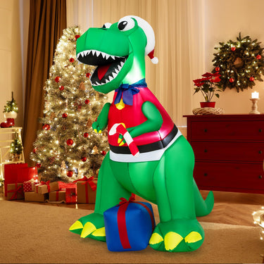 1.82M Inflatable Christmas Dinosaur with Gift for Indoor/Outdoor