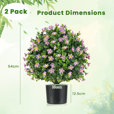 2 Pack Artificial Boxwood Topiary Ball Tree with Flowers and Plastic Nursery Pot