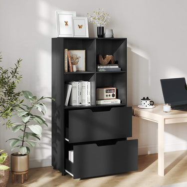 4-Cube Bookcase with 2 Drawers 130cm 5-Tier Tall Freestanding Bookshelf