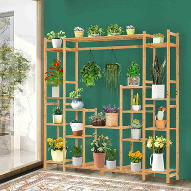 9-Tier Large Plant Shelf with Hanging Rack & Slatted Shelves