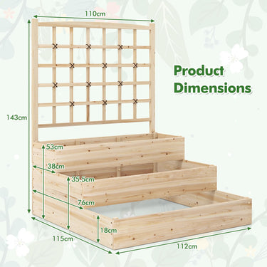 3 Tiers Raised Garden Bed w/Trellis, Elevated Planting Frame