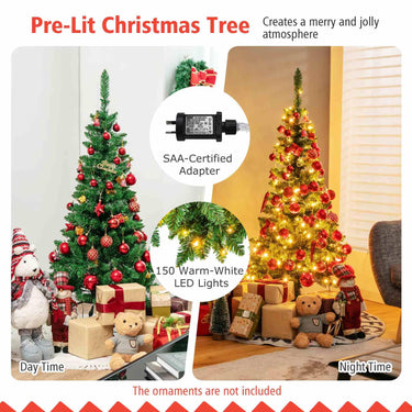 135/198/230cm Artificial Pencil Tree with PVC Branch Tips and LED Lights