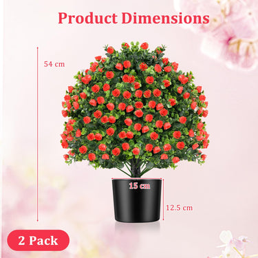 2 Pack Artificial Rose Topiary Ball Tree, Faux Shrub Bushes w/Flowers & Plastic Nursery Pot