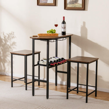 3 Piece Counter Height Table Set with Wine Rack