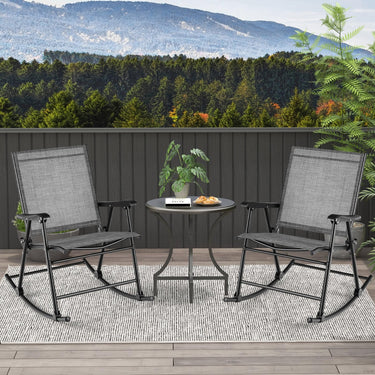 Folding Rocking Chair Set of 2, Patio Rockers w/Breathable Seat Fabric & Sturdy Metal Frame - PatiojoyAU