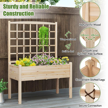 Raised Garden Bed w/Lattice Trellis, Drainage Holes