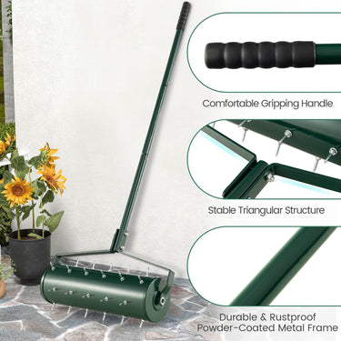 Garden Patio Yard Aerator with Lawn Soil Penetrating Spikes 130 cm Long Metal Handle