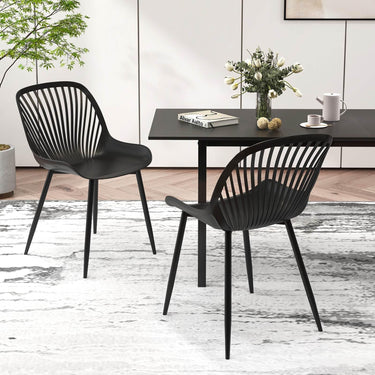 Plastic Dining Chair Set of 4 with Metal Legs and Cutout Backrest