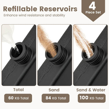 Patio Offset Umbrella Base 100 kg Capacity Heavy Duty 4 Piece Square Plate Set
