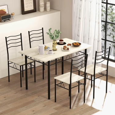5 Pieces Dining Table Set with Rectangular Tabletop & 4 High Backrest Chairs