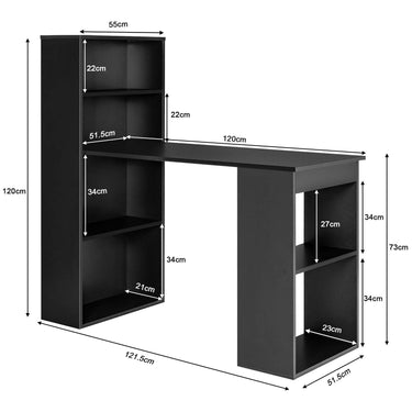 121.5 cm Computer Desk with Bookshelf, 3-in-1 Home Office Desk with 4-Tier Bookcase & CPU Stand
