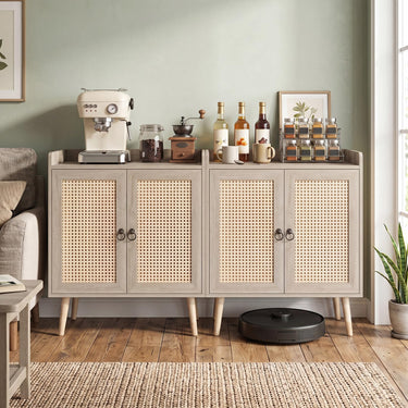 Sideboard Buffet Cabinet with Rattan Doors and Adjustable Shelf