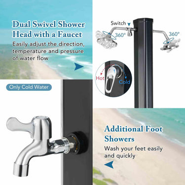 2.2 M Outdoor Shower with 2 Swivel Shower Heads & 2 Foot Showers