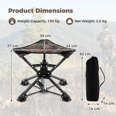 Folding Camping Stool 360° Swivel Hunting Chair with Anti-Sink Feet