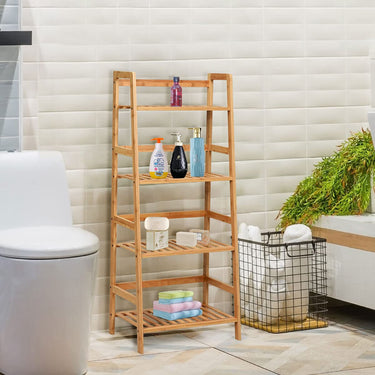4-Tier Bamboo Plant Rack, Freestanding Flower Ladder Stand