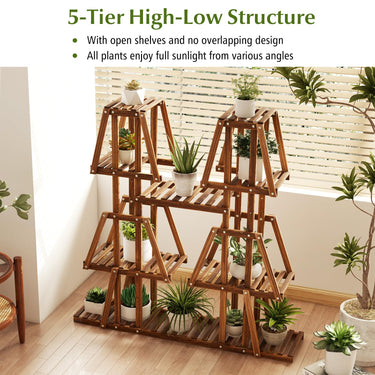 Wood Plant Stand, Indoor Outdoor Trapezoid Plant Rack for Multiple Plants - PatiojoyAU