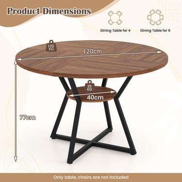 120CM Round Dining Table for 4, Farmhouse Kitchen Table Mid-Century