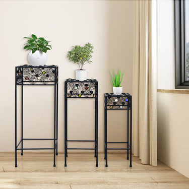 Metal Plant Stand Set of 3, Display Rack for Potted Plants W/ Colorful Ceramic Beads