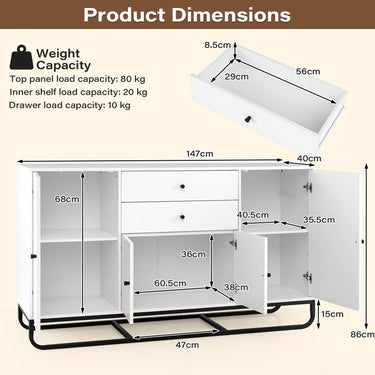 Modern Buffet Cabinet with Drawers Doors and Adjustable Shelves