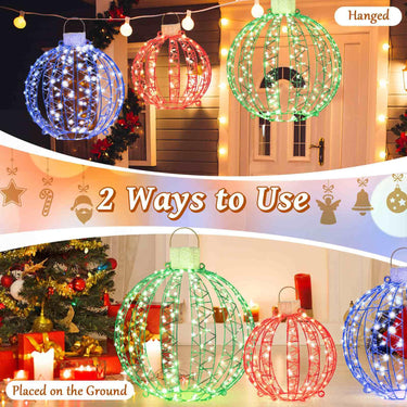 3 Pack Christmas Decoration Light Balls with 360 Led Lights & Metal Frame & Plug in